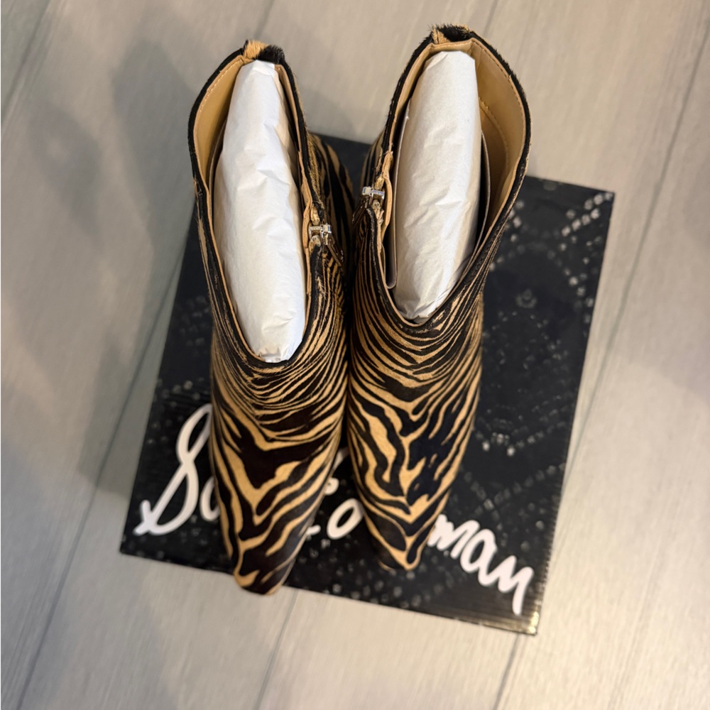 NIB Sam Edelman Women's Samantha Tiger Print calf hair Ankle Boots Size 9 - Picture 3 of 6